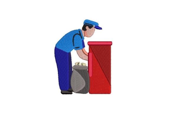 Postman Collecting Mail: A Charming Seasonal Embroidery Design